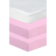 3 Pcs Soft & Cozy Next to Me Crib Fitted Sheets - 100% Pure Cotton 2x Fitted Sheets + 1x Waterproof Mattress Protector - Premium Quality High Thread