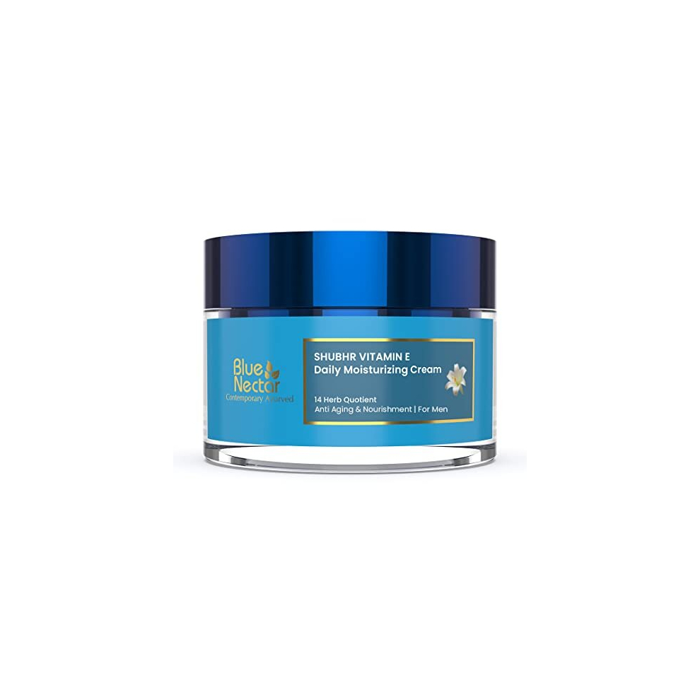 Blue Nectar Cream Anti Aging For Men | Natural Moisturizer With Vitamin E For Wrinkles & Fine Lines (14 Herbs, 50G)