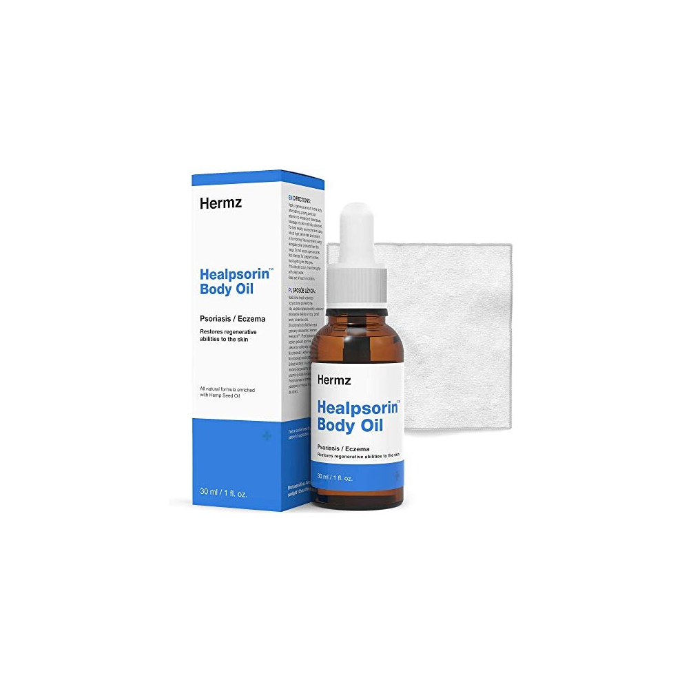 Hermz Laboratories Healpsorin Hemp Body Oil + Microfibre Cloth - Scalp Psoriasis Treatment - Itchy, Cracked And Irritated Skin - Eczema, Rosacea - 30Ml