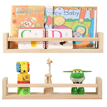 Nursery bookshelf- Set of 2- Baby floating bookshelf or Book Shelf Organizer for Kids Nursery Decor,Wall Shelves for Kitchen Spice Rack,Pine Natural