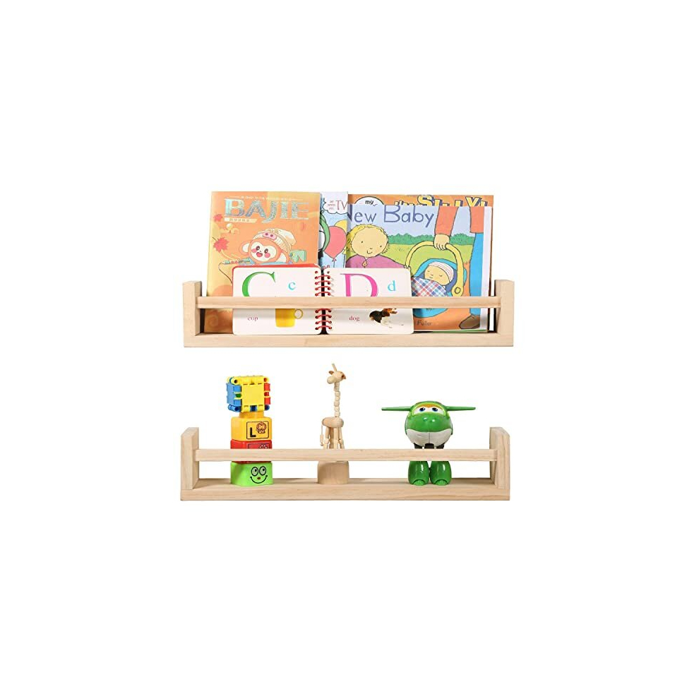Weizhitian Nursery Bookshelf- Set Of 2- Baby Floating Bookshelf Or Book Shelf Organizer For Kids Nursery Decor,Wall Shelves For Kitchen Spice Rack,Pine Natural