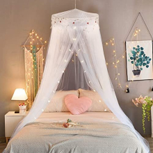 Princess White Mosquito Mesh Net for Bed SZHTFX Large Dome Hanging Bed Canopy for Girls with Round Lace Punch-free Installation Bed Net for Single to