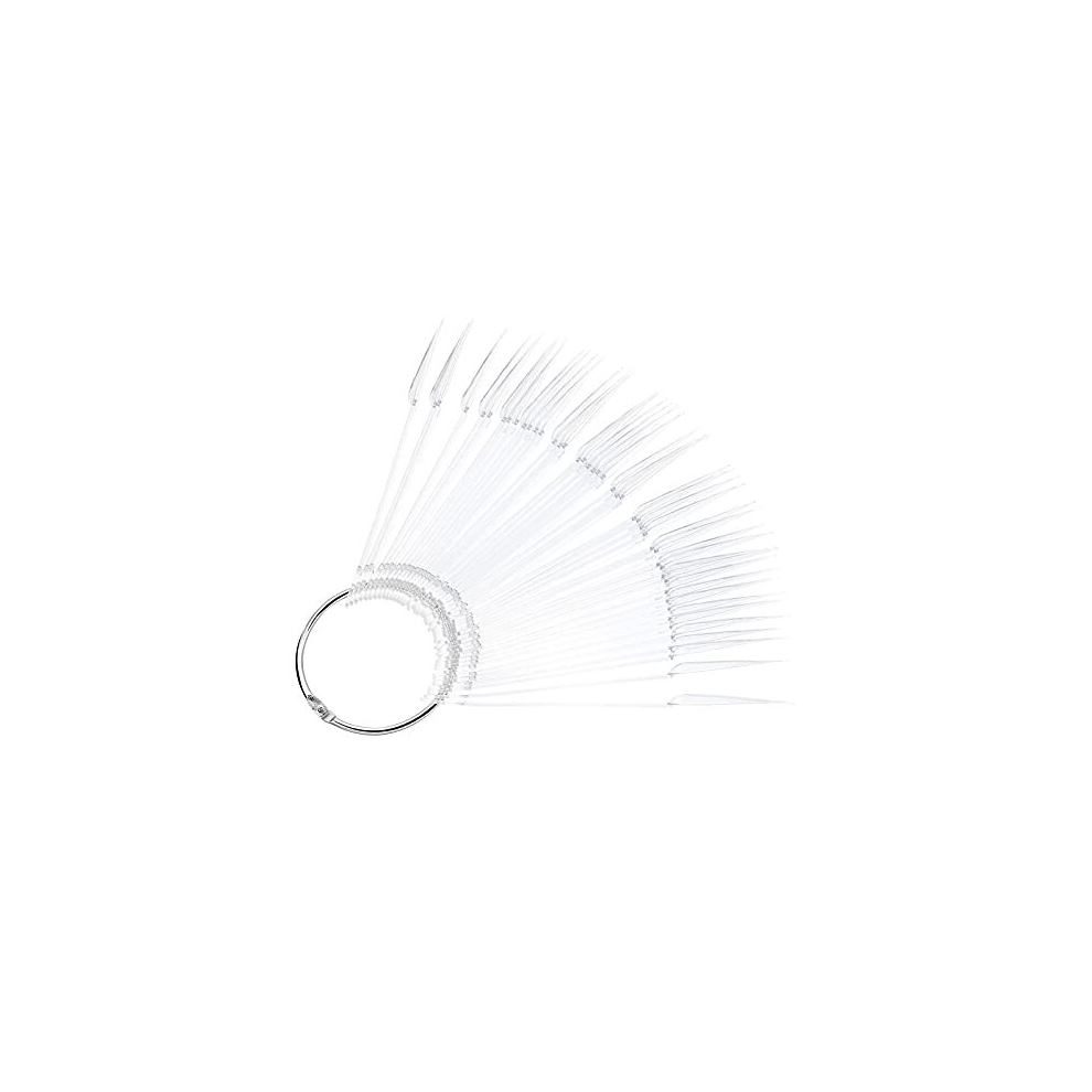 Beaupretty Stiletto Nail Sticks Fan-Shaped Nail Display Nail Practice Tips Nail Colour Tips Display With Metal Ring,100Pcs(Transparent)