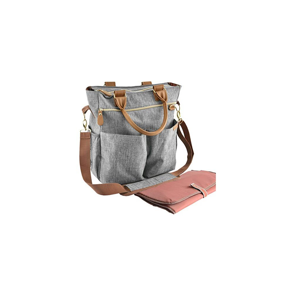 Baby Changing Bag With Changing Mat - Diaper Bag - Hospital Maternity - Large Travel Nappy Bag - Grey Ella Amie