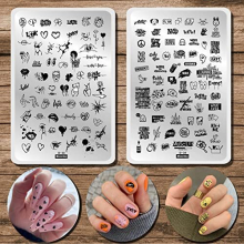Nail Stamping Plates Heart Letter Nail Stamping Kit,2 Pcs Lips Graffiti Animals Patterns Design Nail Stamp Plate,14.5 * 9.5cm Stainless Steel Nail Art