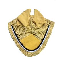 Horse Soft Crochet Fly Veil Breathable Cotton Ear Net Hood Horse fly Control Masks Protector Bonnets (Cob, Yellow/Black-White)