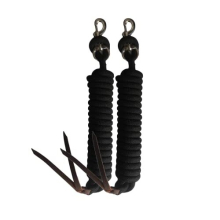 14' Pack of 2 Poly Training Lead Rope with Leather Popper for Horses & Livestock – 14 Foot Long and 5/8 inch Thick - Replaceable Heavy-Duty Bolt