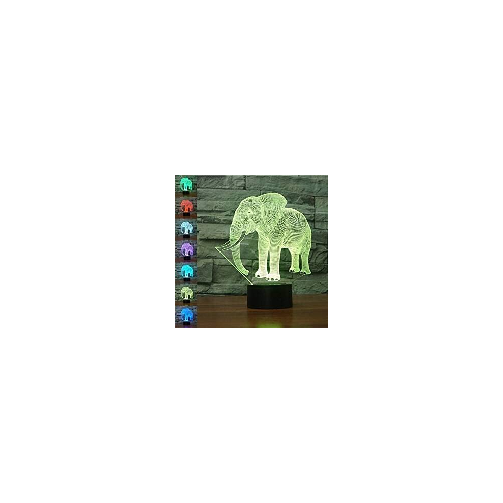 3D Illusion Lamp, Elephant Gifts Toys Decor LED Night Light Lamp 7 Colors Touch Control USB Powered Party Decoration Lamp,3D Visual Lamp for Home