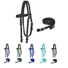 Nylon Padded Browband Headstall with Reins for Horses (Black, Full)
