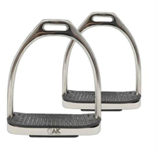 AK Stainless Steel Plane Horse Riding Equestrian Stirrups with Black Treads (4'', Silver)