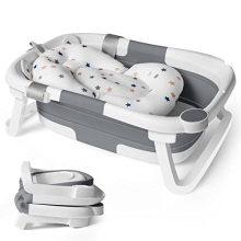 Baby Bath Foldable Tub Collapsible Bathtub Baby Bath Essentials for Newborn with Seat Support Cushion Stand Folding Baths for Toddler 0-12 Months