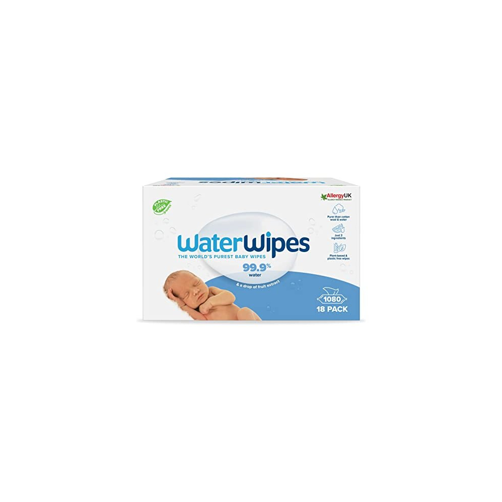 Plastic-Free Original Baby Wipes, 1080 Count (18 packs), 99.9% Water Based Wipes, Unscented for Sensitive Skin