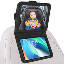 Baby Car Mirror with Tablet Holder, Road Trip Essentials for Kids, Back Seat Mirror to See Rear Facing Infant, Adjustable Backseat Mirror and Ipad