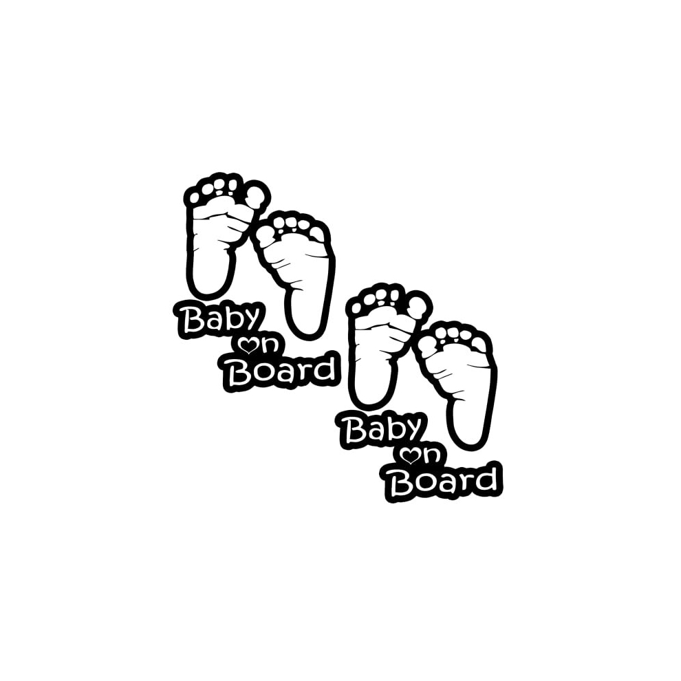 Totomo Baby On Board Sticker - (Set Of 2) Funny Cute Cool Safety Caution Decal Sign For Car Windows And Bumpers - Footprint Ali-037