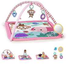 Floral Safari Baby Activity Gym Machine Washable Play Mat with 4 Toys, Newborn and up - Pink and Purple, 32x32x18 Inch