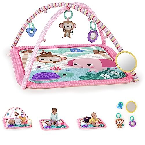 Floral Safari Baby Activity Gym Machine Washable Play Mat with 4 Toys