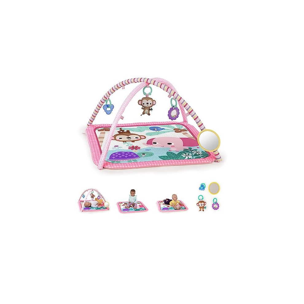 Floral Safari Baby Activity Gym Machine Washable Play Mat with 4 Toys, Newborn and up - Pink and Purple, 32x32x18 Inch