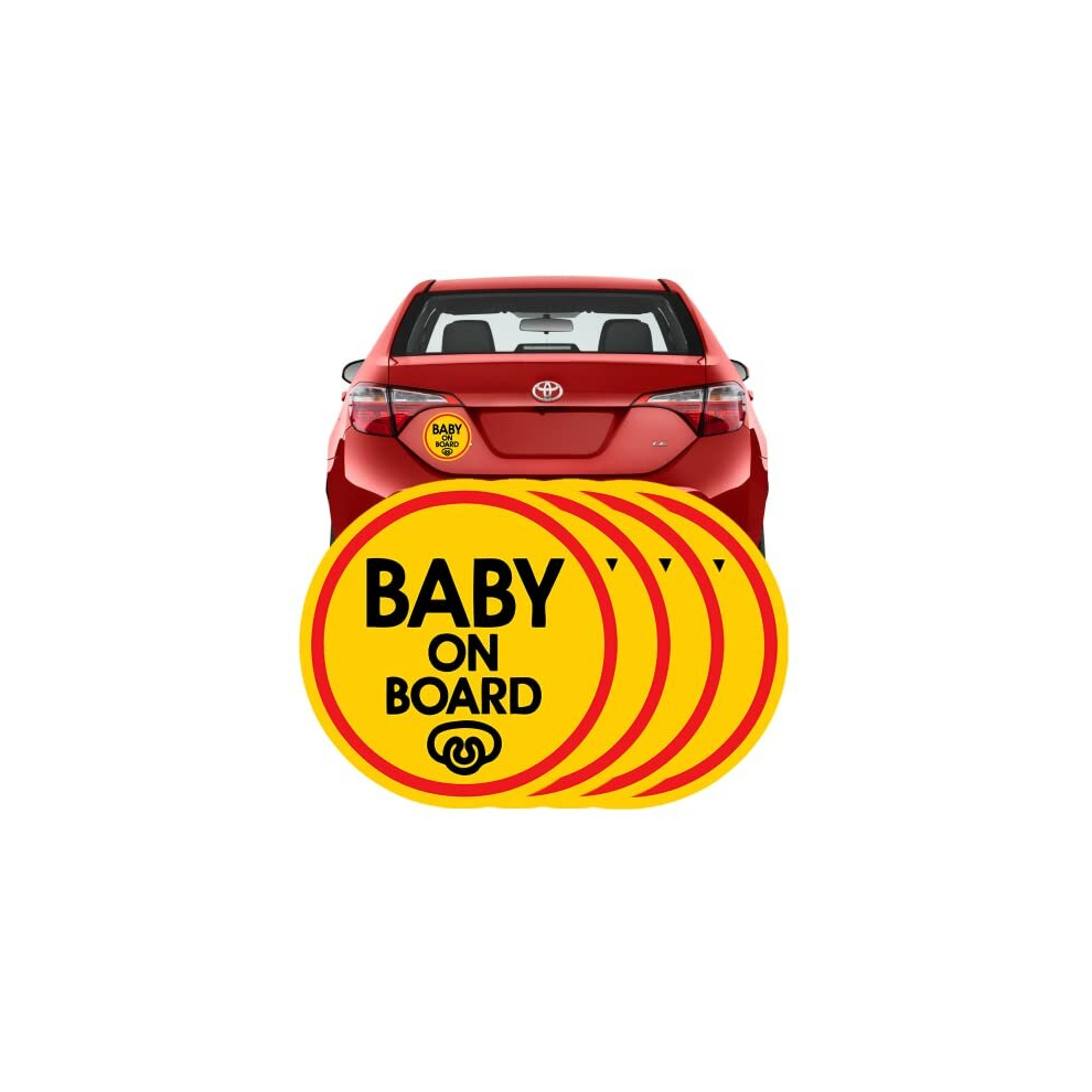 Baby On Board Sticker + Window Cling (4Pc Pack) 7"X7" For Cars Funny Cute Safety Caution Decal Sign For Car Window And Bumper No Need For Magnet Or Totomo
