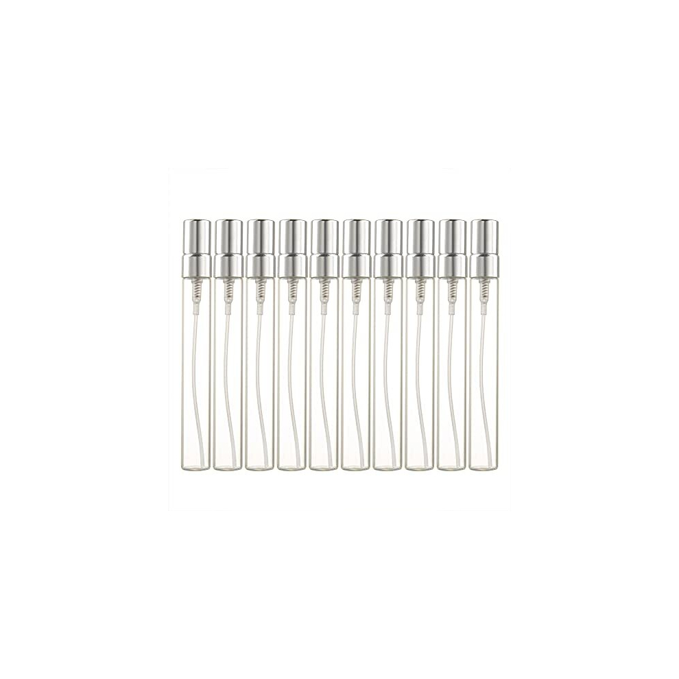 Enslz Silver 10Ml 10Pcs Glass Spray Bottle Refillable Perfume Atomizer Mini Sample Test Bottle Thin Glass Vials (Silver)