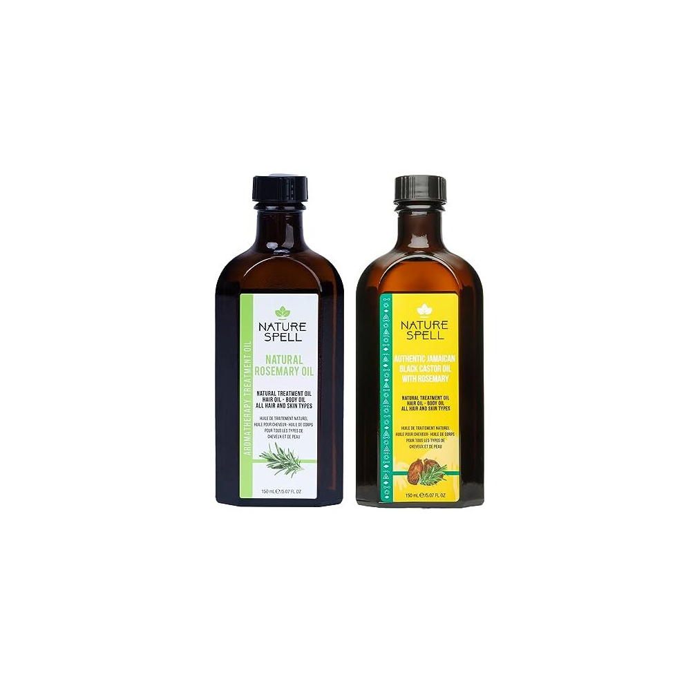 Nature Spell Rosemary Oil For Hair Growth Duo 150Ml X2 – Treats Dry And Damaged Hair – Rosemary Oil Fusion Duo Pre-Diluted With Almond Oil And Castor Oil –