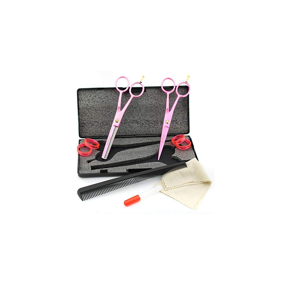 Haryali London Haryali Left Handed Pink Professional 6 Inch Hairdressing Thinning Barber Scissors Set Hair Cutting Hairdresser Shears Comes In Black Case