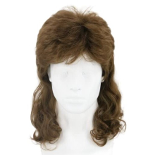 LeMarnia Herrperuk 80-tals Mullet Peruk Brun Våg Halloween Kostym
