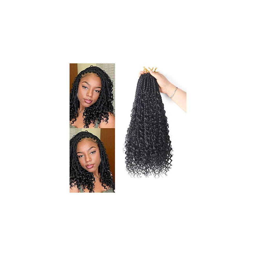 Ainimiu Unisex 8Packs Goddess Box Braids Crochet Hair With Curly Ends 14Inch Pre-Looped Bohomian Crochet Box Braids Synthetic Braiding Hair Extensions (14 Inch, 1B)