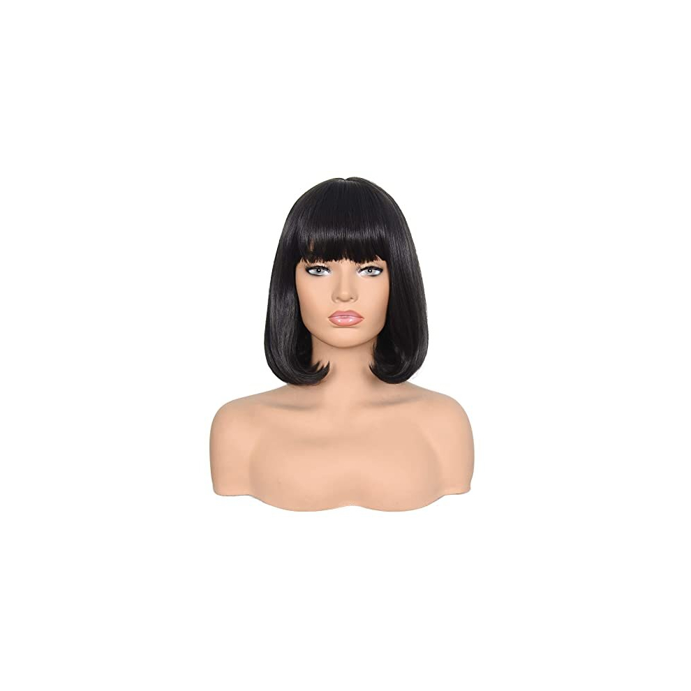 Morvally Unisex Black Short Straight Bob Wig Heat Resistant Hair With Blunt Bangs Natural Looking Cosplay Costume Daily Wigs (14", 2# )