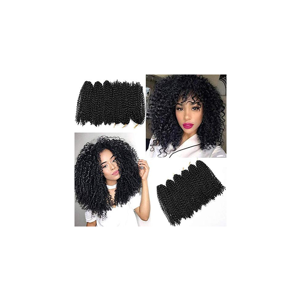 N/K Unisex Black 6 Bundles Marlybob Crochet Hair 12 Inch Short Passion Twist Crochet Braids Ombre Kinky Curly Jerry Curls Synthetic Braiding Hair Extension For
