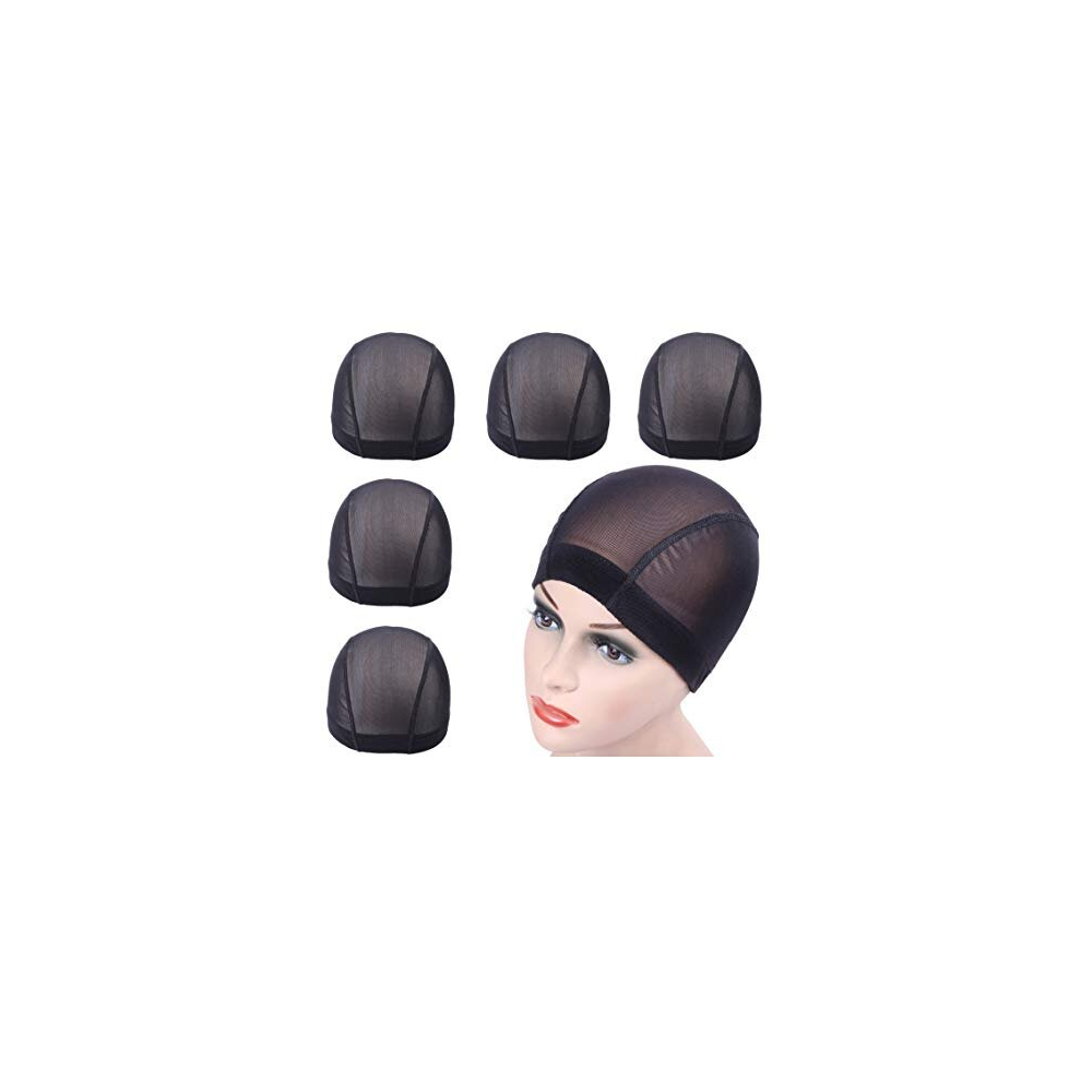 Yantaisiyu Unisex Black 5 Pcs/Lot Mesh Cap For Wig Making Mesh Dome Wig Cap Stretchable Hairnets With Wide Elastic Band (M)