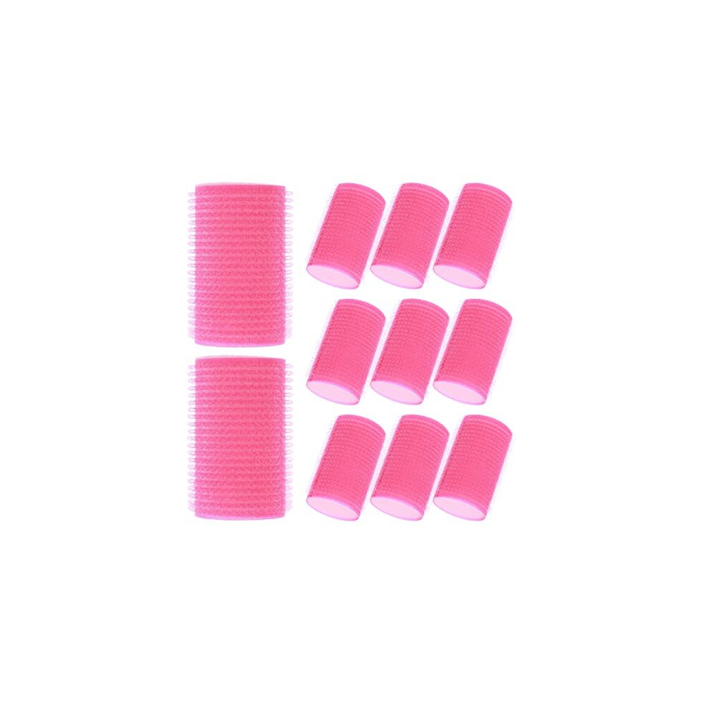 Beaupretty 12Pcs Self Grip Hair Rollers Set Sponge Hair Curler Adhesive Hair Styling Roller Professional Hairdressing Tools For Women Home Hair Salon (Rosy And