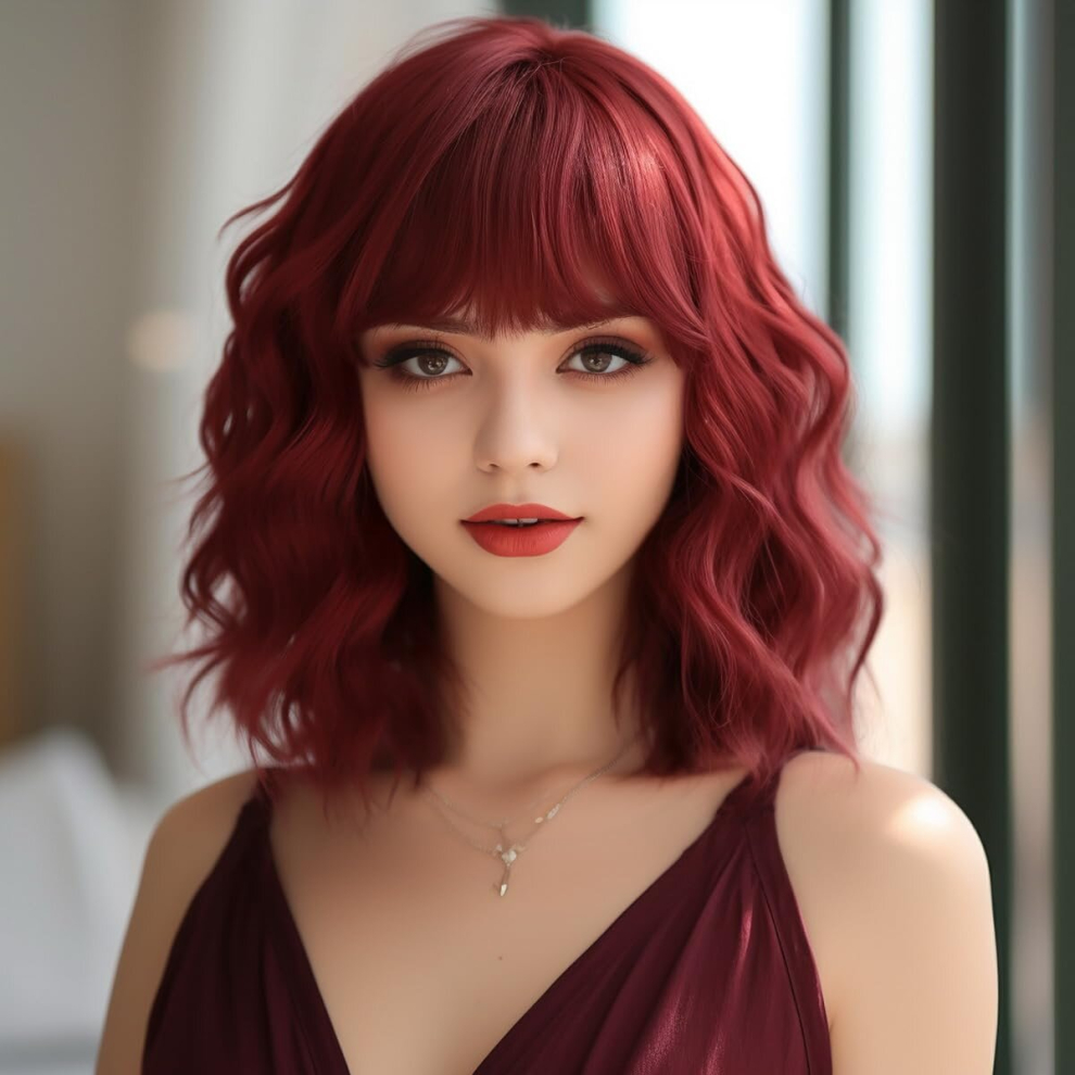 Berrylion Unisex Red Wine Wigs For Women|Curly Wig For Daily Use|Wine Womens Wigs With Bangs