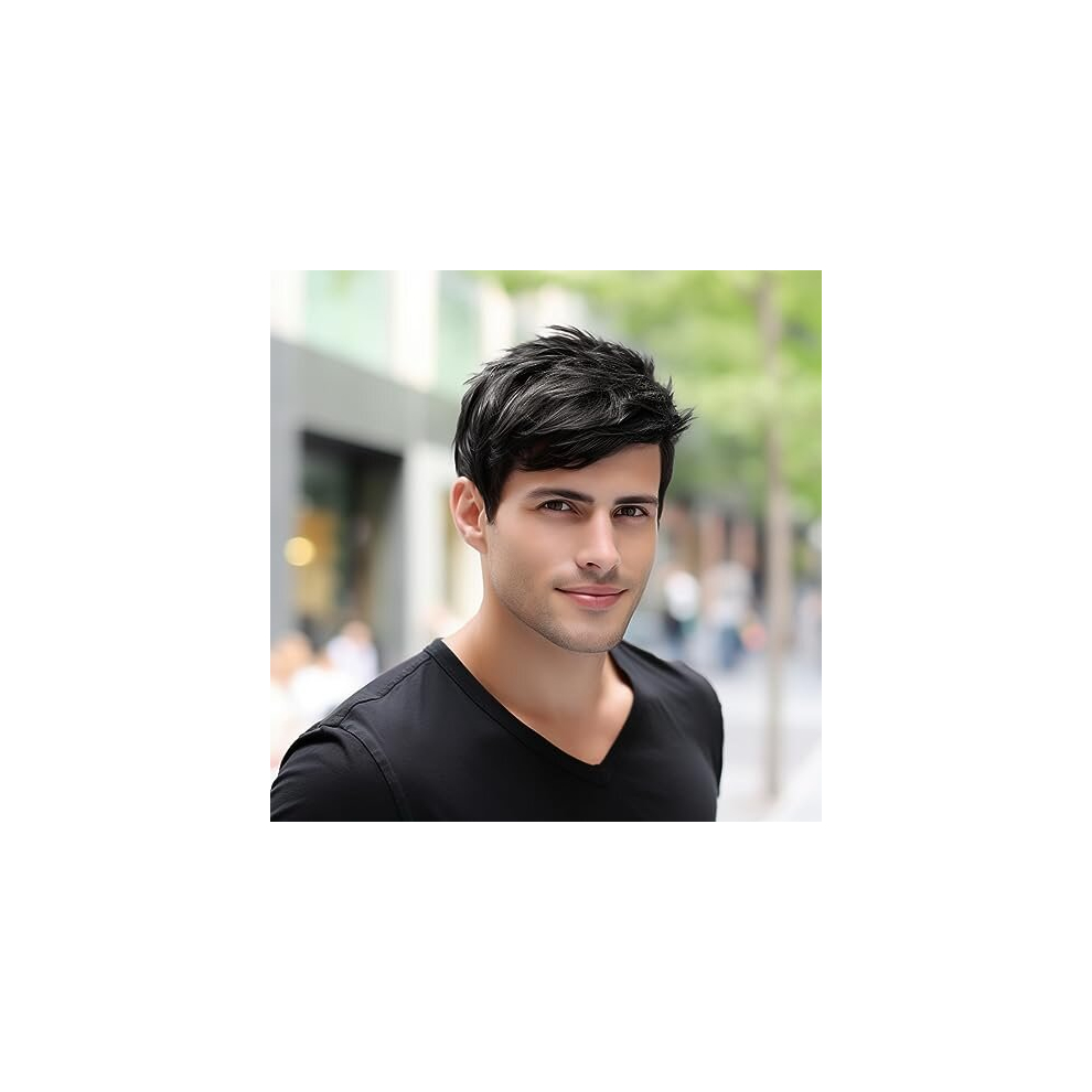 Short Black Mens Wig|Costume Wigs for Men|Synthetic Mens Wigs for Daily Use