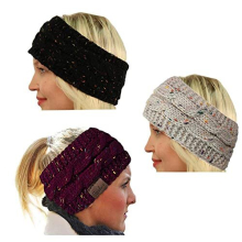 3pc Womens Confetti Winter Cable Knit Headband Head Wrap Ear Warmer (Beige,Black,Wine Red)(Size:M)