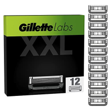 Labs Razor Blades Men, Pack of 12 Razor Blade Refills, Compatible with GilletteLabs with Exfoliating Bar and Heated Razor
