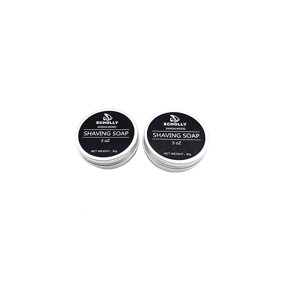 Shaving Soap Cream 2pack for Men by Echolly- Sandalwood Shave Soap for Shaving Brush and Bowl- Smoothest Wet Men's Shaving Cream Soap Barber Soap