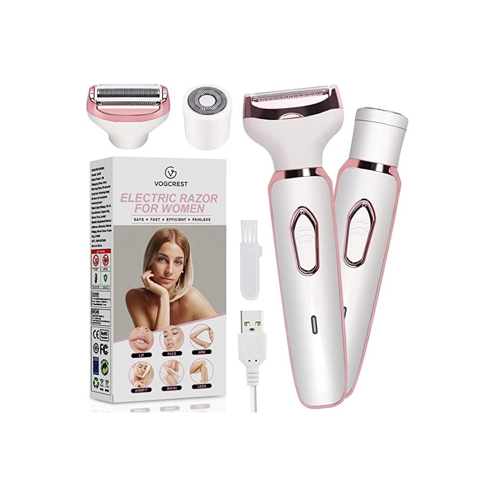 Electric Razor - Shaver - Trimer for Women: 2 in 1 Painless Body Razors and Facial Hair Remover - Rechargeable Hair Removal Kit for Face Body Leg