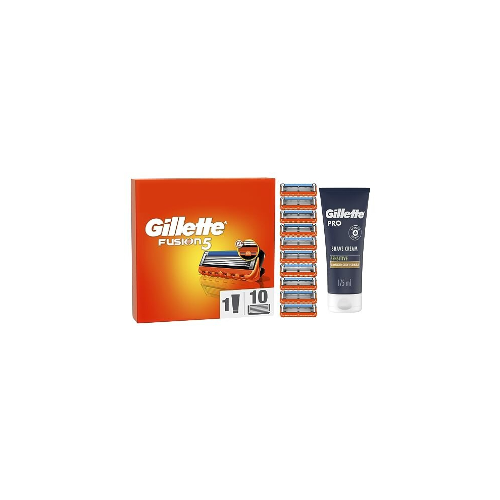 Fusion5 Regime Set Men, Pack of 10 Razor Blade Refills with Precision Trimmer and Gillette PRO Shaving Cream