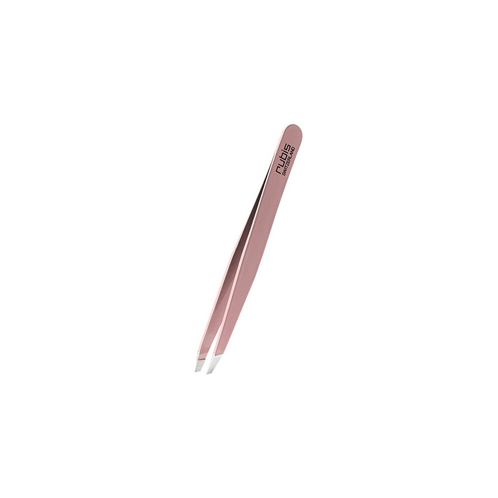 Rubis Pink Classic Collection - Professional Eyebrow Tweezers Slanted Tip - Slanted Tweezers For Eyebrow Plucking And Hair Removal (Pink)