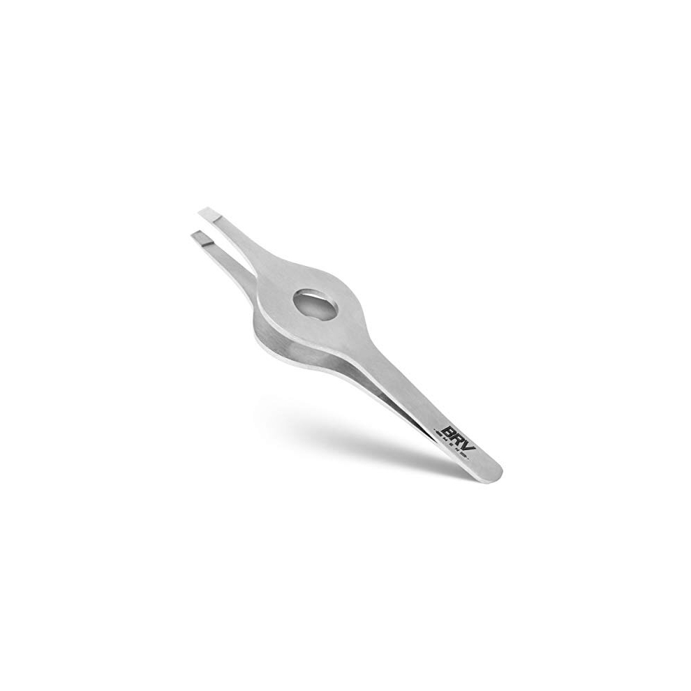 BRV MEN Wide Grip Slant Tweezers - High Carbon Stainless Steel - Hand-Filed Slanted Tips for Ultra-Precision - Tweezers for Eyebrows and Nose/Ear/Facial Hair - Professional Grade - (Silver) - Image 2