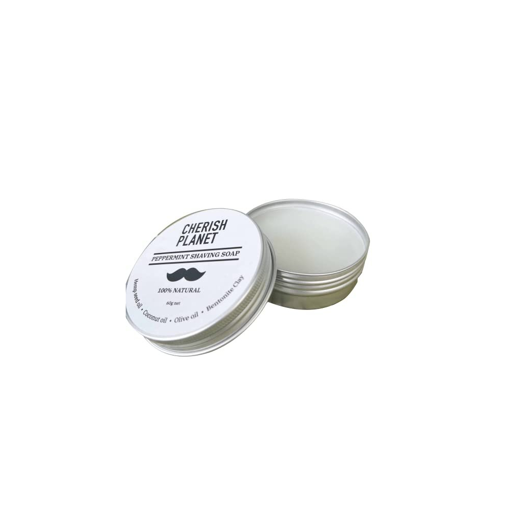 Cherish Planet Natural Hemp & Coconut Oil Peppermint Shaving Soap In Reusable Metal Tin (Single)