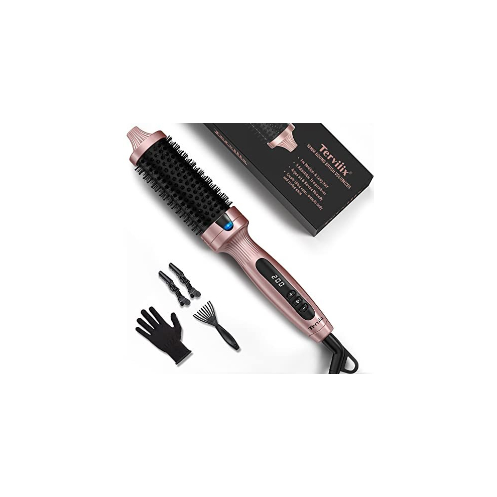 Terviiix Thermal Brush Ceramic Tourmaline Ionic Curling Iron Brush, 38Mm Volumizing Hot Brush Create Root Volume & Loose Curls, Digital Display 5 Temperatures