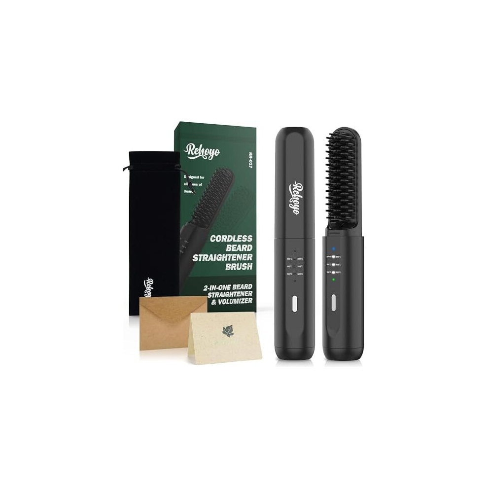 Rehoyo Beard Straightener Brush, Cordless Hair Straightening Comb With Different 3 Temperature, Rechargeable Anti-Scald And Auto-Off Of Portable Hair
