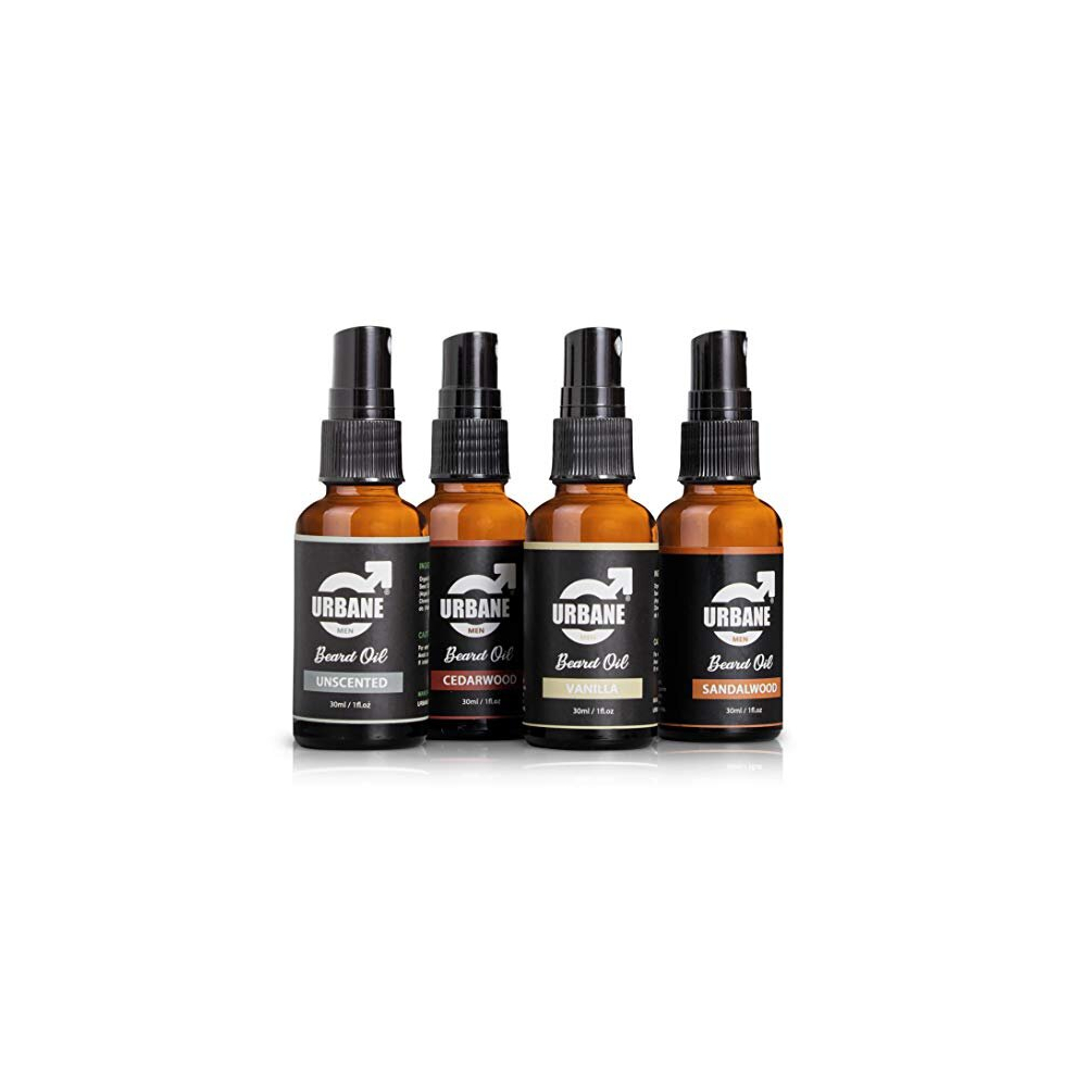 Photos - Hair Product Beard Oil Pack of 4 â Premium Beard Kit with Sandalwood Oil, Vanilla, Cedarwood, Unscented Essential Oils â Moisturising