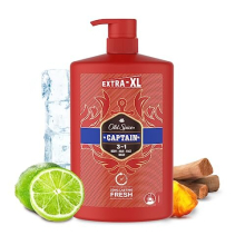 Captain Shower Gel Men 1000ml, 3-in-1 Mens Shampoo Body-Hair-Face Wash, Long-lasting Fresh VALUE PACK 1L With Pump