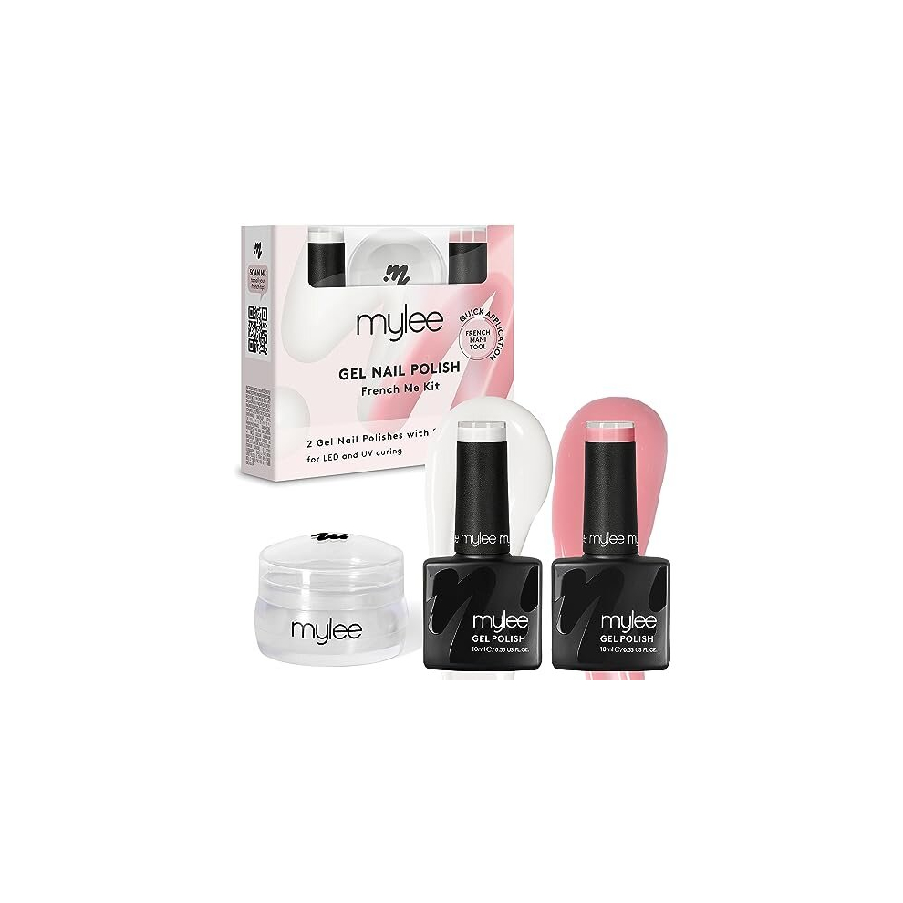 French Me Kit with Stamper – Salon Quality French Manicure at Home, Includes White & Nude Gel Nail Polish + Clear Silicone Stamping Tool