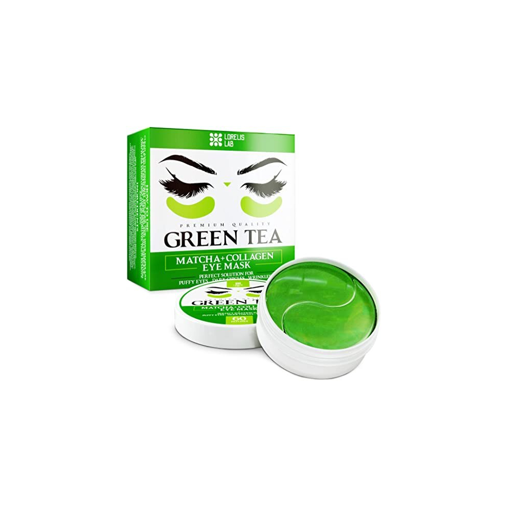 Lorelis Lab Green/Dark Tea Matcha Under-Eye Patches With Collagen And Hyaluronic Acid - Hydrating Under-Eye Mask For Circles And Puffiness - Anti-Aging And