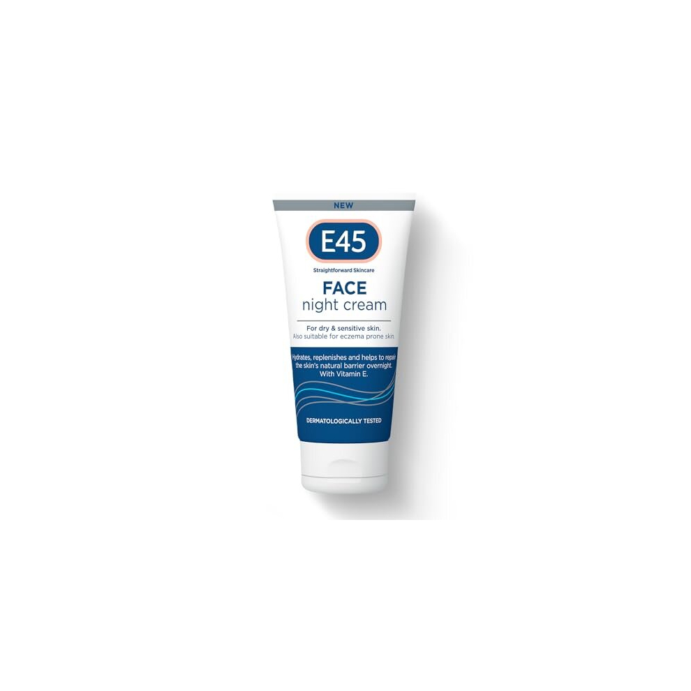 E45 Face Night - Nourishing Night Moisturiser To Restore Skin Barrier – For Sensitive Skin & Eczema Prone Skin - Perfume Free - Vegan Cream