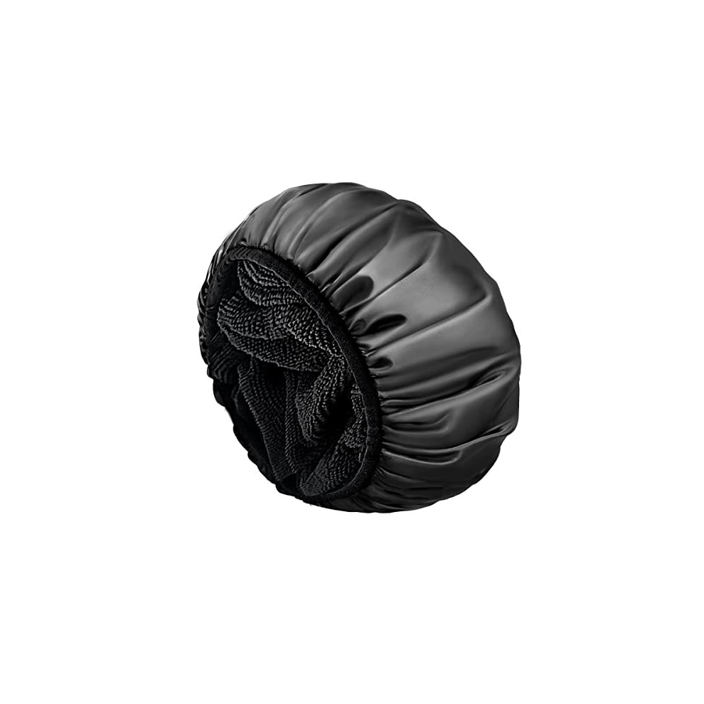 Aquior Shower Cap,Extra Large Triple Layer Bathing Cap With Dry Hair Function For Women Microfiber Terry Cloth Silky Satin 100% Waterproof Reusable Long Hair