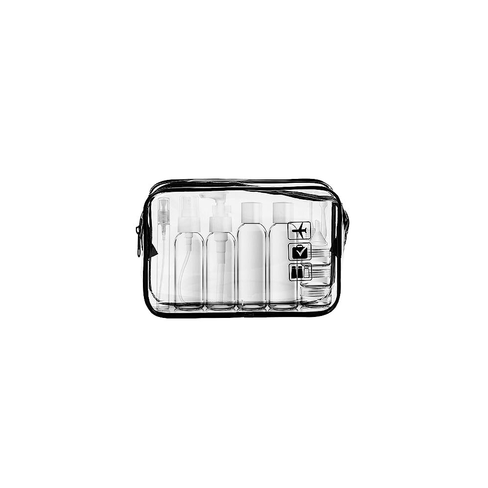 Clear Toiletry Bag, Travel Toiletry Bags with 11 Pcs Travel Bottles Accessory Set and 1 Flight Airport Security Liquid Bag(20cm x 20cm) - Compliant EU-image-OPC-PD75SQT-NEW
